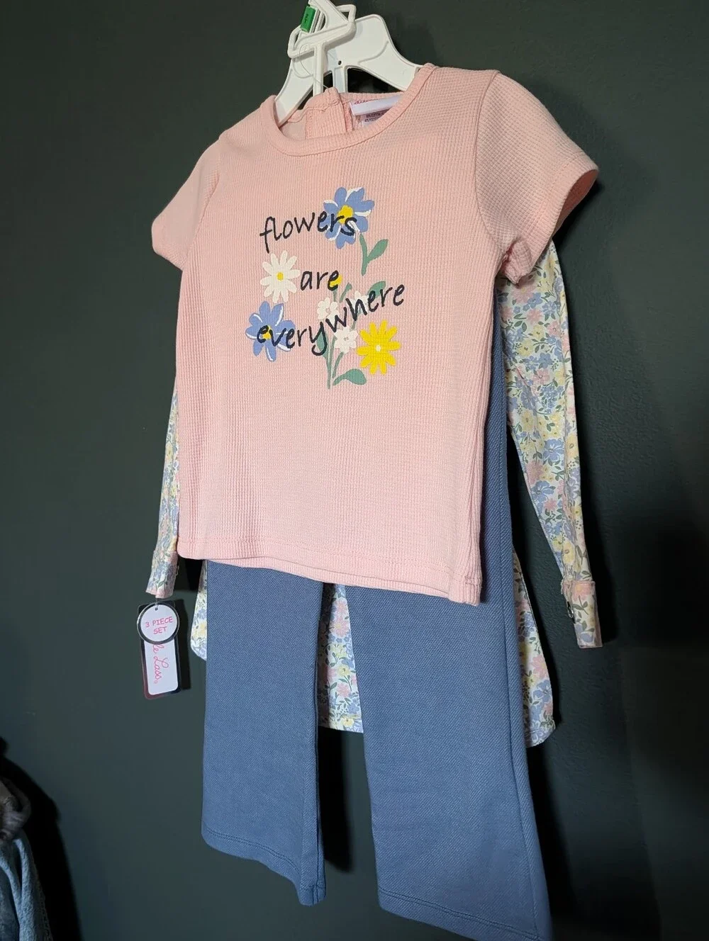Little Lass Floral Hooded Coat With Matching Shirt And Pants Set